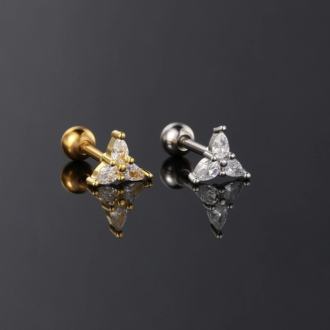 Mode Kupfer Zirkonia Ohrknorpel Ohrstecker Birnenförmige Blume Piercing Schmuck Für Damen Gold Silber Schraubverschluss
