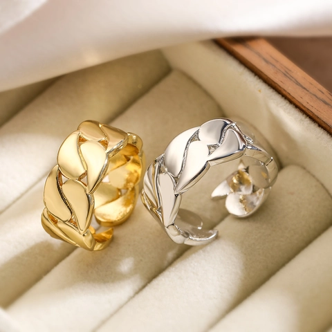 Fashion Gold Silver Plated Copper Geometric Chunky Chain Open Ring Adjustable Minimalist Statement Band Jewelry For Women Party Daily Wear