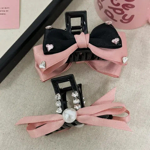 Pince À Cheveux Noeud Ruban Satin Künstliche Perle Coeur Strass Doux Élégant Accessoire Cheveux Pour Femmes Filles