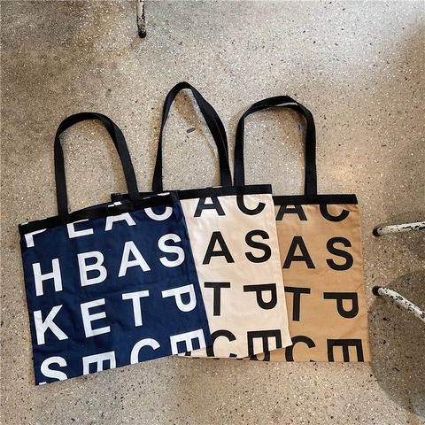 Canvas Tote Bag Große Kapazität Buchstaben Druck Lässige Schulter Handtasche Mit Innentasche Für Frauen