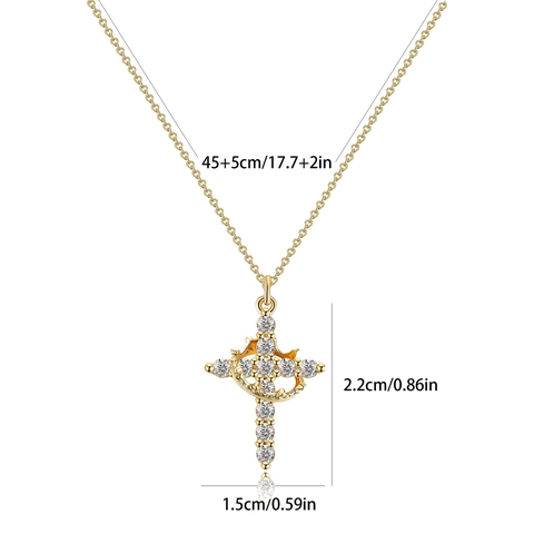 Stainless Steel Cross Pendant Necklace For Women 18K Gold Silver Plated Full Cubic Zirconia Pavé Setting Fashion Jewelry