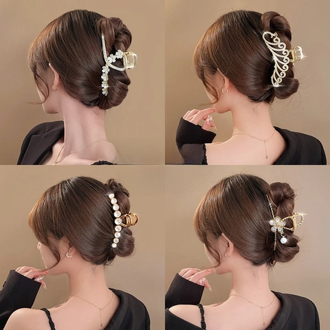Fashion Geometric Metal Plating Artificial Pearls Rhinestones Opal Hair Claws