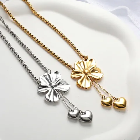 Vintage Acciaio Inossidabile Fiore Cuore Collana Orecchini Gioielli Oro Argento Galvanico Occidentale Elegante Donna Matrimonio Festa