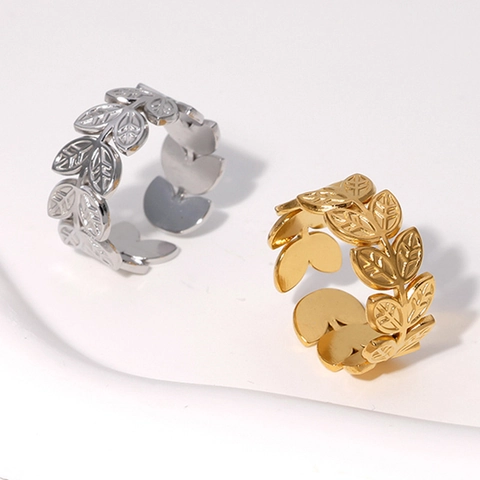 Anillo Abierto De Hoja Acero Inoxidable Ajustable Personalidad Nicho Joyería Para Mujeres Color Oro Plata Galvanizado