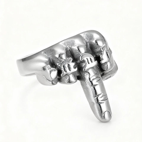 Vintage Punk Fist Middle Finger Ring 316 Stainless Steel Gothic Letter Biker Jewelry For Men Steel Color