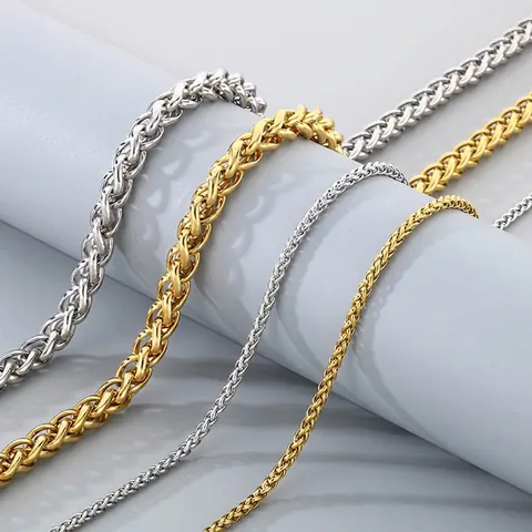 Collar De Cadena De Trigo Spiga Y Pulsera Etiqueta ID De Acero Inoxidable Joyas Moda Simple Para Hombres Mujeres
