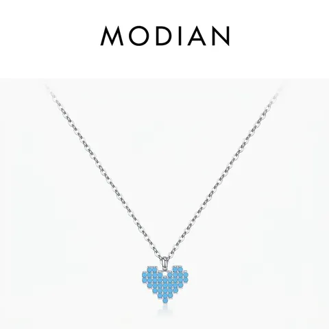 S925 Sterlingsilber Pixel Herz Anhänger Halskette Für Damen Retro Elegant Zirkonia Türkis Eingelegte Mode Schmuck Geschenk