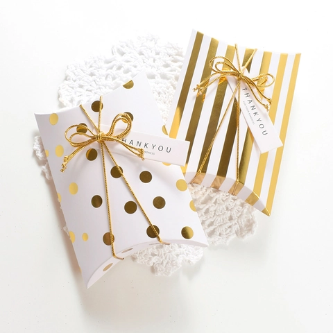 Scatole Regalo Cuscino Lamina D'Oro Cartone Pieghevole Motivo Geometrico Per Bomboniere Confezioni Dolci Gioielli