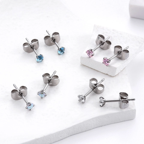 Runde Zirkon Ohrstecker Edelstahl Bunt Klein Minimalistisch Piercing Schmuck Einfacher Stil Damen