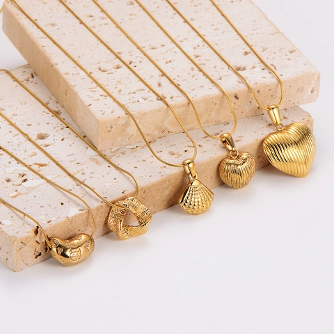 Hanger Ketting 304 Roestvrij Staal 18K Verguld Geometrisch Hart Schelp Bloem Sleutelbeen Ketting Voor Vrouwen Sieraden