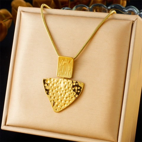 Minimalistisch Roestvrij Staal Gehamerd Driehoek Geometrische Sieraden Ketting Oorbellen Ring Voor Vrouwen Individueel Goud Verguld