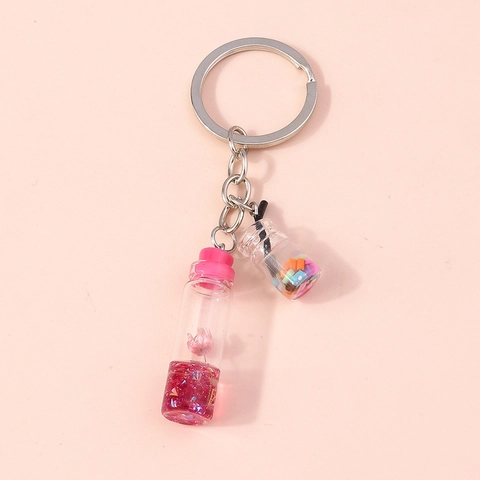 Llavero Creativo de Mini Botella de Deseos de Vidrio Líquido Colorido Purpurina Fruta Flor Colgante Accesorio Estético para Bolso para Mujeres Niñas