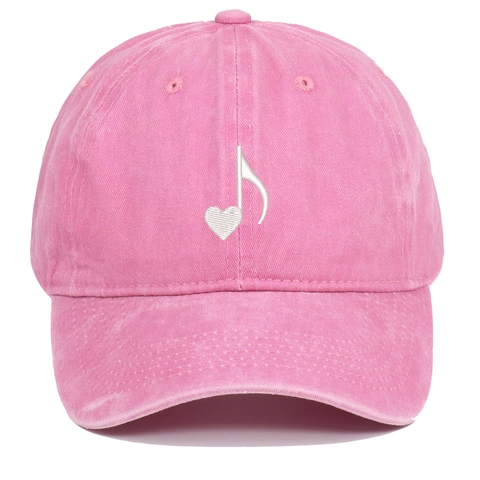 Vintage Washed Cotton Baseball Cap Heart Music Note Embroidery Adjustable Curved Brim Dad Hat For Women Men