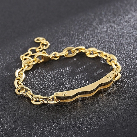 Stainless Steel Bracelet With Curved Bar Geometric Chain Link Minimalist Industrial Style Jewelry For Men