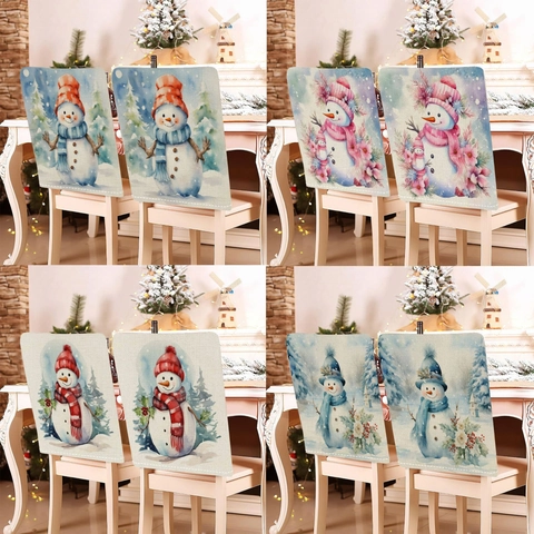 Fundas Para Respaldo De Silla Navidad Lino Algodón Patrón Muñeco De Nieve Decoración Fiesta Comedor Protectores Antipolvo