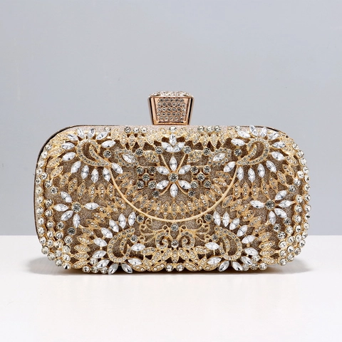 Pochette Da Sera Di Lusso Per Donna Con Strass Design Floreale Traforato In Metallo Per Matrimoni Feste Elegante