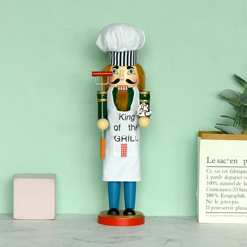 Wooden Chef Nutcracker Figurine Hand Painted King Of The Grill BBQ Theme Christmas Tabletop Kitchen Decor Gift