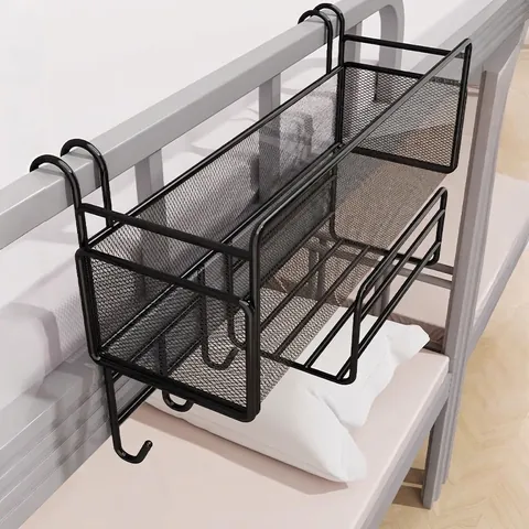 Bedside Hanging Caddy Metal Mesh Dormitory Bunk Bed Storage Basket No Drill With Hooks And Tissue Holder Organizer