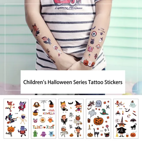 Tatuaggi Temporanei Halloween Per Bambini Adesivi Impermeabile Cartone Animato Zucca Fantasma Pipistrello Ragno Modelli