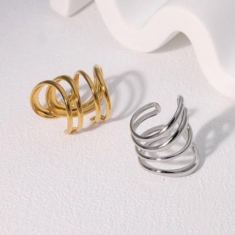 Anillo Abierto De Acero Inoxidable Minimalista Espiral De Varias Capas Geométrico Ajustable Joyería De Moda Mujer