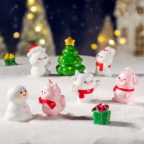 Miniatur Weihnachten Harz Tierfiguren Für Mikrolandschaft Winter Schnee DIY Tischdekoration