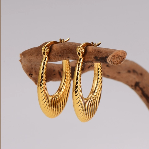 Geometric U Shape Hoop Earrings 304 Stainless Steel Striped Ribbed Texture French Style Minimalist Jewelry For Women