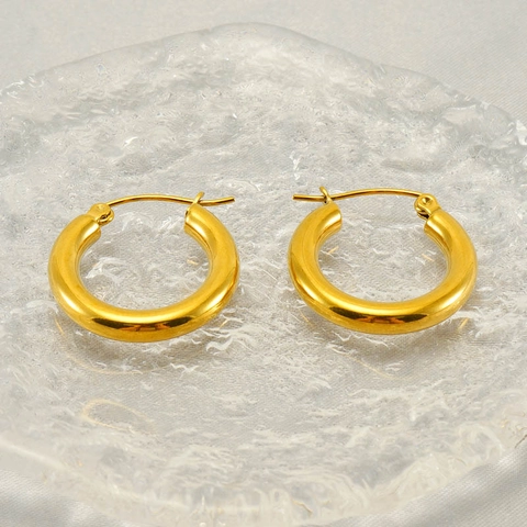 Chunky Hoop Ohrringe 18K Vergoldet Edelstahl Minimalistisch U-Förmig Hochglanzpoliert Retro Stil Schmuck Für Damen