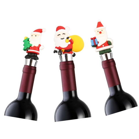 Bouchon de Bouteille de Vin de Noël Métal PVC Père Noël Bonhomme de Neige Maison en Pain d Épice Décoratif Réutilisable Cadeau de Vacances