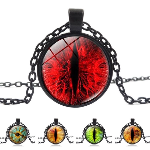Retro Drachen Katzenauge Anhänger Halskette Zinklegierung Glas Cabochon Magie Punk Stil Schmuck