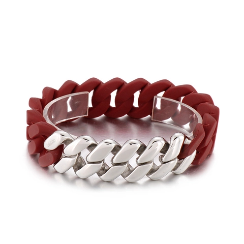 Chunky Cuban Link Chain Bracelet 316L Stainless Steel And Silicone Contrasting Color Unisex Punk Streetwear Hip Hop Style