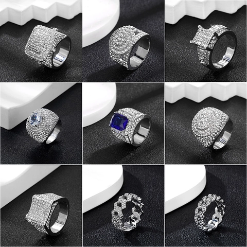 Hip Hop Iced Out Ανδρικό Δαχτυλίδι Κράμα Ψευδαργύρου Pave Zircon Μόδα Κοσμήματα Streetwear