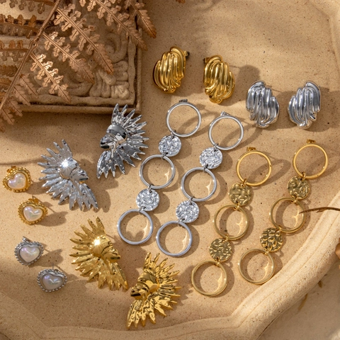 Vintage Herz Und Sonnengöttin Hängeohrringe Titanstahl Geometrisch Rund Quaste Tropfen Schmuck Für Frauen Elegant