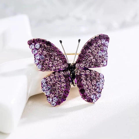 Spilla Farfalla Lega Strass Scintillanti Sfumatura Viola Accessori Spilla Per Donne Elegante Moda