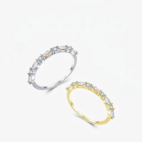Δαχτυλίδι Από Ασήμι 925 Marquise Opal Στρογγυλό Κυβικό Ζιργκόν Ουράνιο Τόξο Στοιβαζόμενο Eternity Band Κοσμήματα Γυναικεία