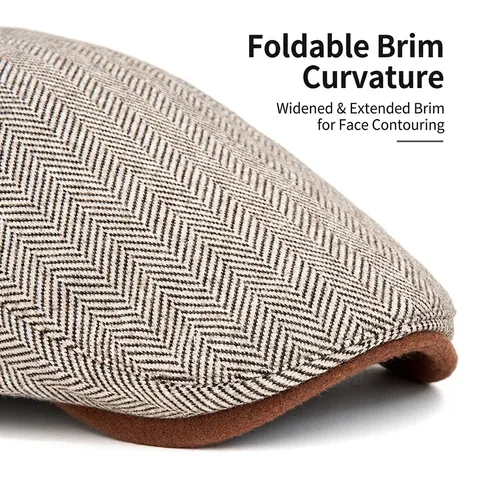 Casquette Gavroche Homme Rétro Tweed Ajustable Chevrons Chaude Hiver Style Britannique Ivy Hat