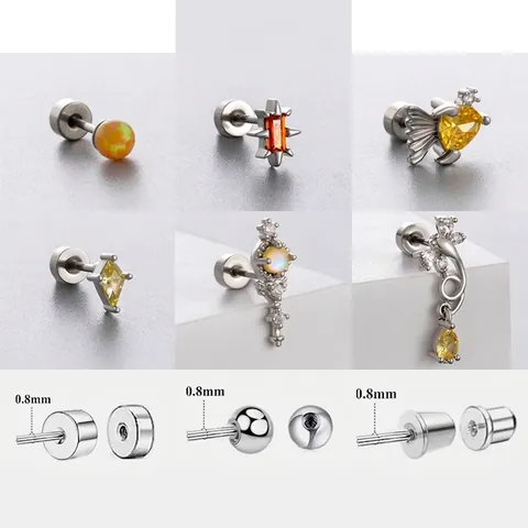 Stainless Steel Helix Stud Earrings Synthetic Opal Zircon Screw Back Cartilage Piercing Jewelry For Women
