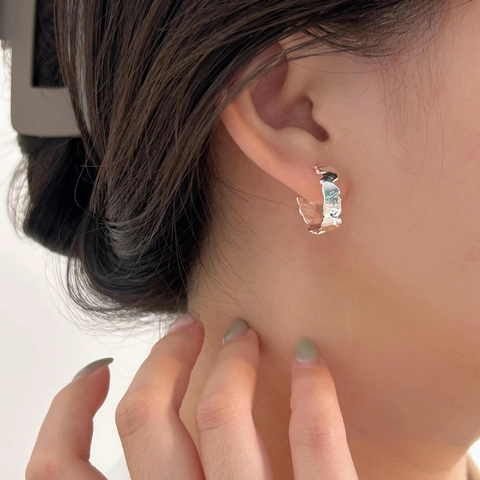 Orecchini A Lobo In Argento Sterling 925 Con Bordi Irregolari Martellati Stile Francese Minimalista Da Donna