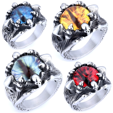 Teufelsauge Ring Edelstahl Drachenkralle Totenkopf Gothic Punk Rock Vintage Schmuck Für Herren
