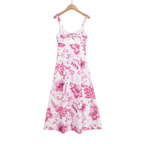 Maxi-Jurk Met Bloemenprint En Borduursel V-Hals Spaghettibandjes Open Rug Zomer Boho Mouwloze Lange Damesjurk