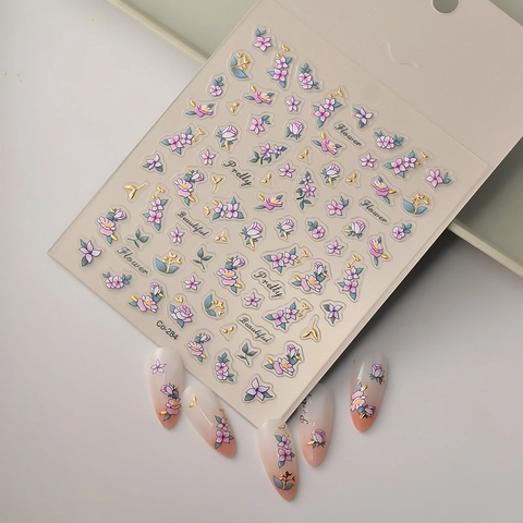 Autocollants Art Des Ongles Relief 5D Fleurs Feuille D'or Auto-adhésif Imperméable DIY Manucure Pour Femmes