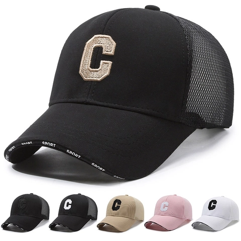 C Letter Embroidered Mesh Baseball Cap Breathable Cotton Polyester Trucker Hat For Outdoor Sports Casual Sun Protection