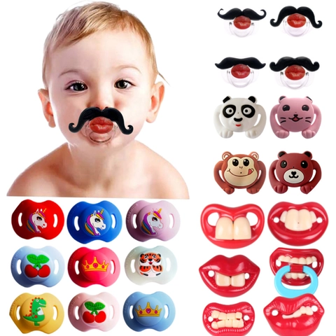 Baby Silicone Pacifier Teether Funny Mustache Lip Design Cartoon Animal Sensory Toy BPA Free Soother For Infants