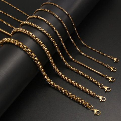 Box-Halskette Gold Vergoldeter Edelstahl Venezianerkette Geometrisch Hip Hop Minimalistischer Schmuck Für Herren Damen