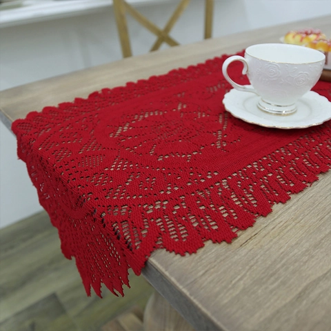 Moderner Minimalistischer Tischläufer Aus Polyester Mit Gehäkelter Spitze Rot Grün Elegante Hohlmuster Für Esszimmer Dekoration