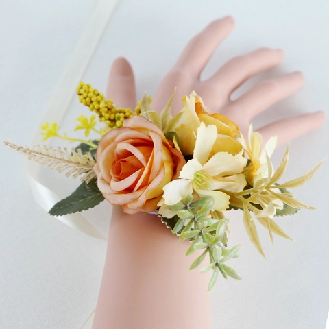 Artificial Boutonniere And Wrist Corsage Set Satin Rose Vintage Wedding Party Groom Bride Bridesmaid Prom Flower Accessories