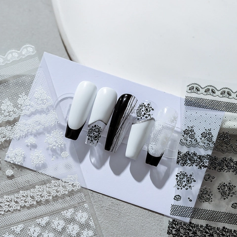 3D Embossed Nail Art Stickers Relief Lace Flower Rose Design Self Adhesive Manicure Decoration Accessories