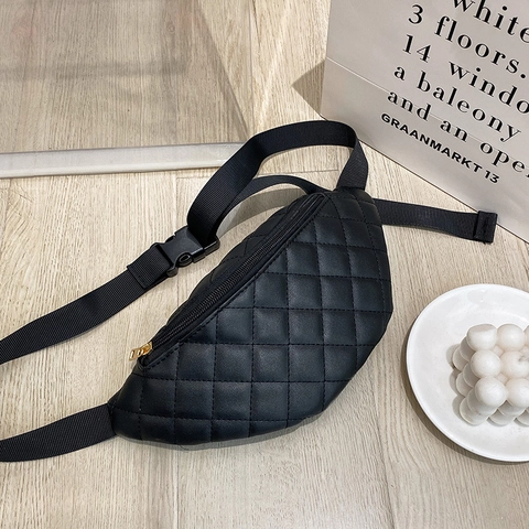 Women Quilted Fanny Pack PU Leather Waist Bag Elegant Chevron Stitching Chest Pack Casual Crossbody Shoulder Belt Purse Bag For Ladies Daily