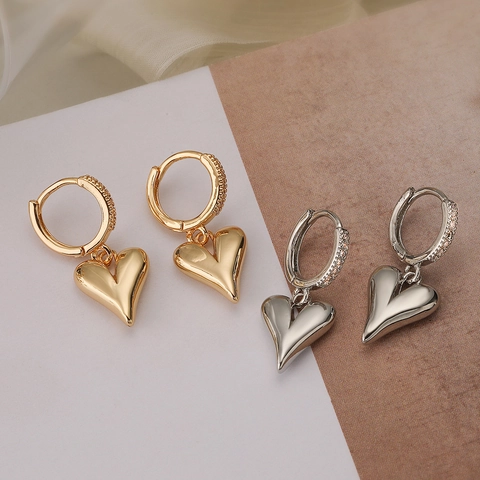Herz Anhänger Creolen Für Damen Kupfer Vergoldet Zirkonia Einfacher Schicker INS Metall Stil