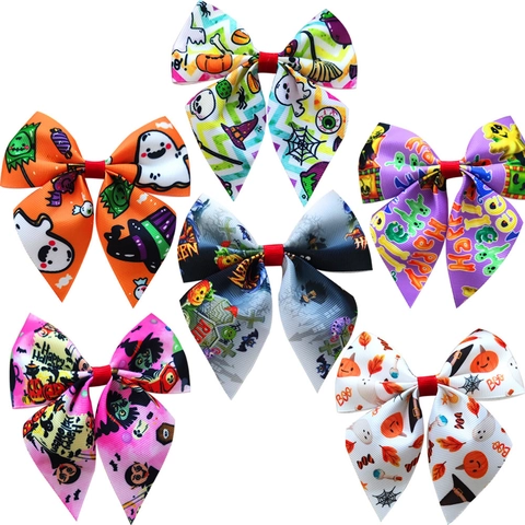 Halloween Bow Hair Clip Grosgrain Ribbon Printed Pumpkin Ghost Bat Swallowtail Hairpin Party Headwear For Girls Women