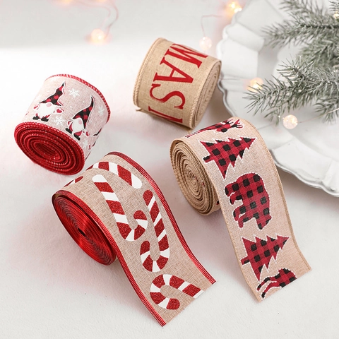 Cinta De Arpillera De Navidad Con Gnomos De Cuadros Rojos Árbol Bastón De Caramelo Para Envolver Regalos Decoración De Fiesta DIY